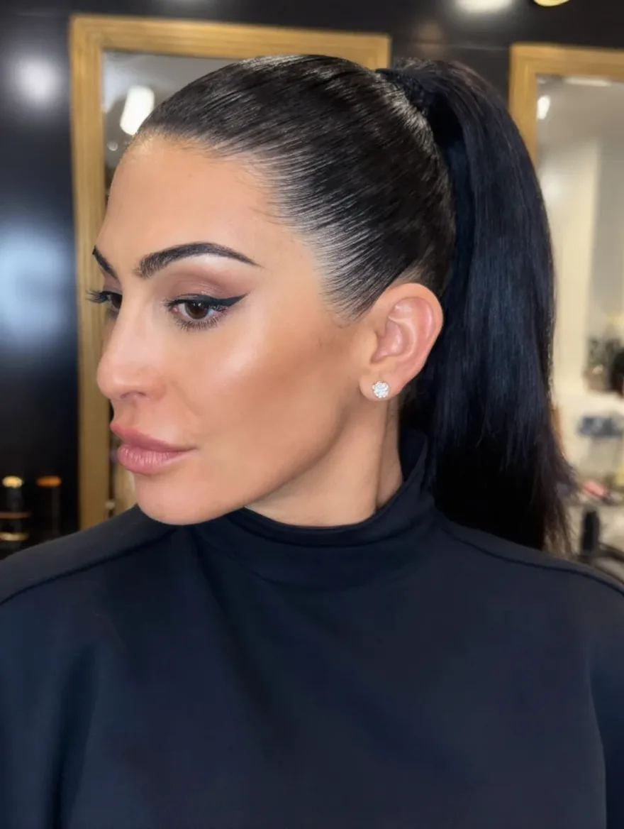 Jet Black Sleek Ponytail for Heart-Shaped Faces